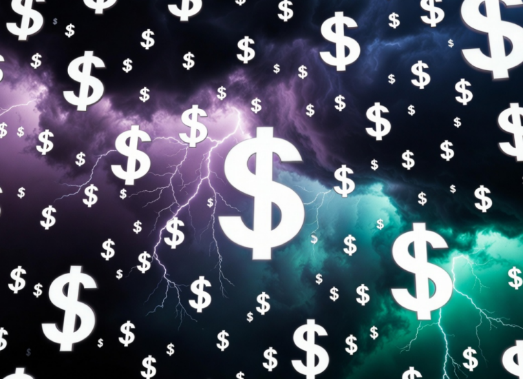 Dollar signs with a stormy background